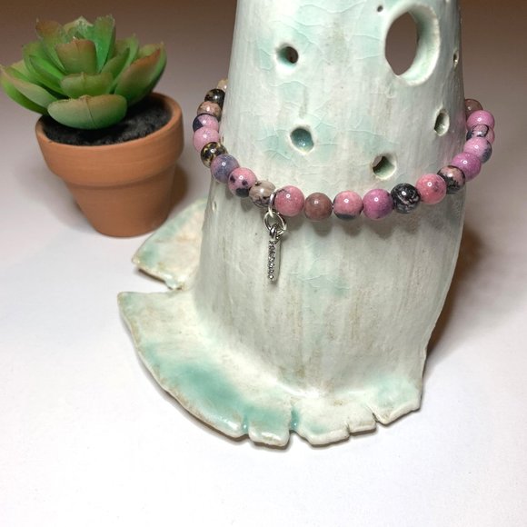 Handmade Rhodonite Beads & Crystal Bar - Picture 3 of 6